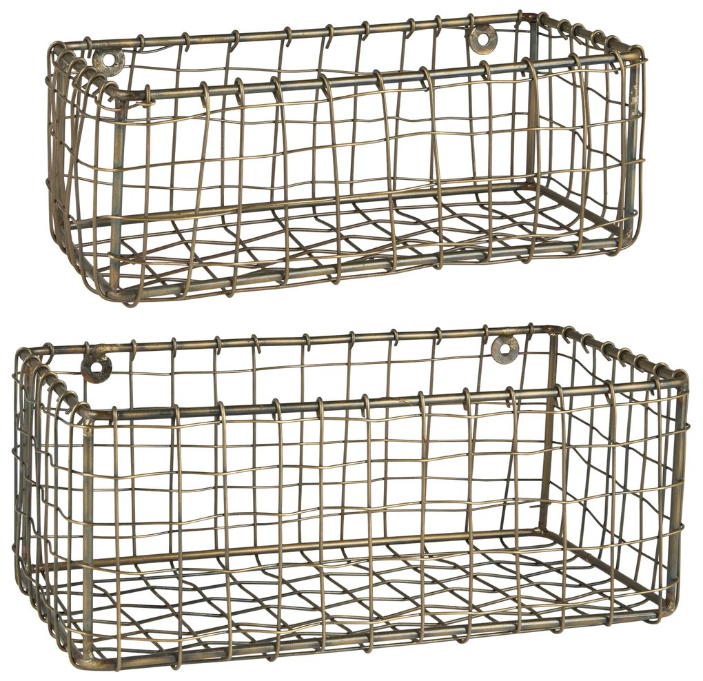 Ib Laursen Nástenný drôtený kôš Antique Golden – set 2 ks