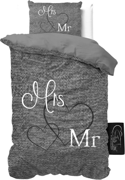 Sivé bavlnené obliečky Sleeptime Mr & Mrs, 140 × 200 cm