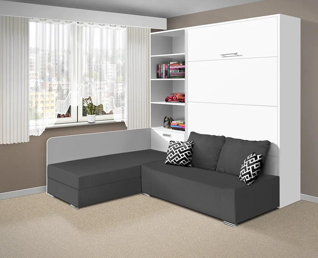 Nabytekmorava Sklápacia posteľ s pohovkou VS 21075 - 200x120 cm farba pohovky: Hnedá, Typ farebného prevedenia: Buk / dvere biele LESK