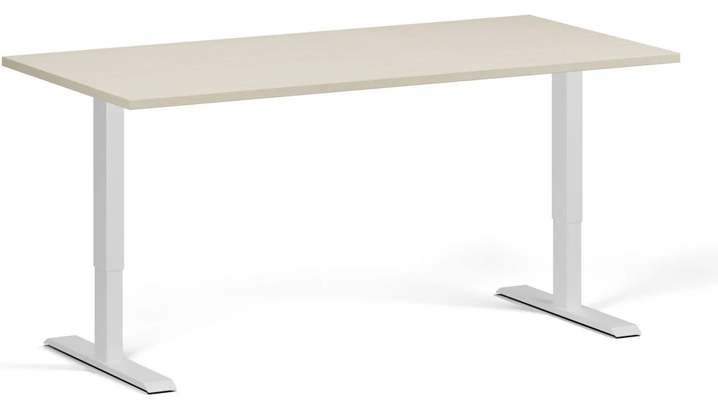 Výškovo nastaviteľný stôl, 160x80 cm, 1 motor, biela podnož, breza