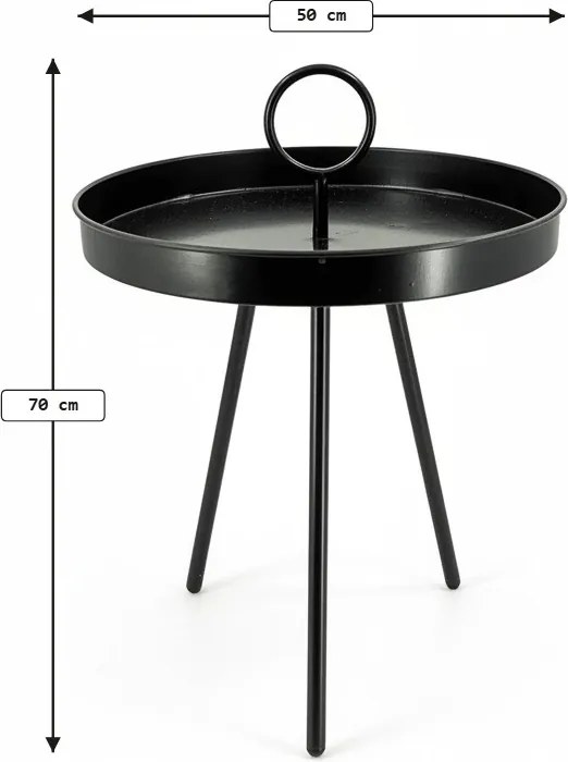 Záhradný odkladací stolík SIRVON kovový 50x70 cm, čierny