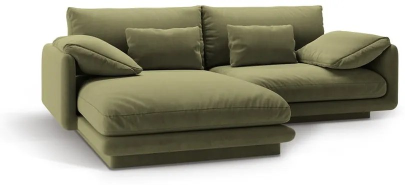 Svetlozelená zamatová rohová pohovka (ľavý roh/s leňoškou) Torino – Micadoni