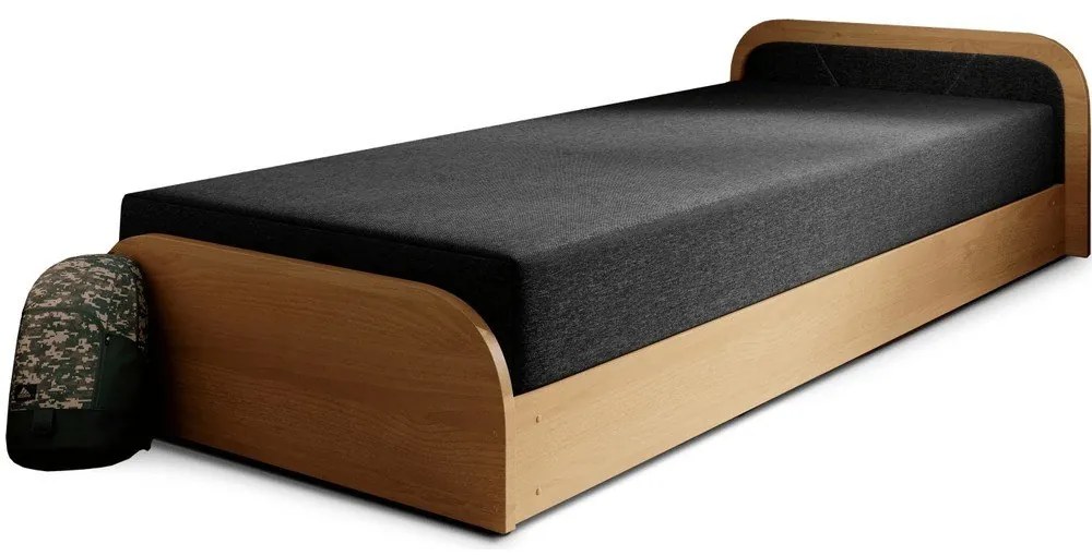 Okrovožltá/tmavosivá čalúnená/z drevotriesky jednolôžková posteľ s úložným priestorom s matracom 80x190 cm Parys – ELTAP