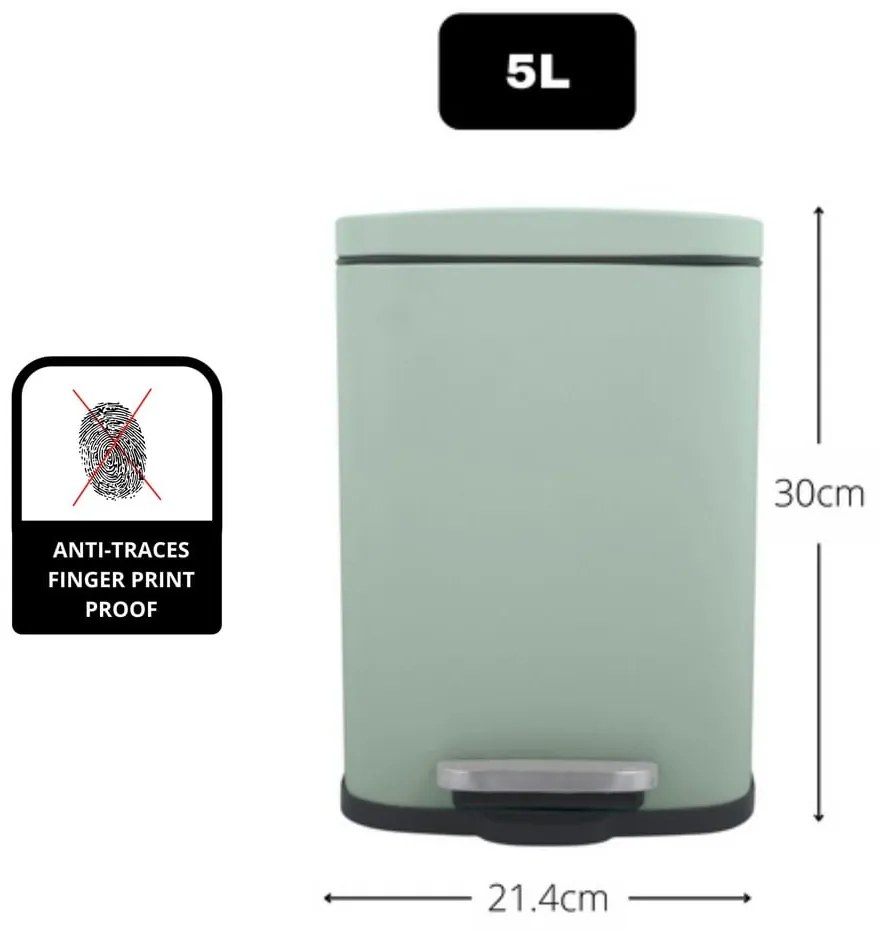 Nášľapný oceľový odpadkový kôš v mentolovej farbe 5 l Akira – Spirella