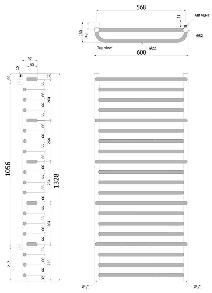 Sapho Sapho, MANISA vykurovacie teleso 600x1328 mm, s piatimi madlami pre uterák, chróm, IZ111