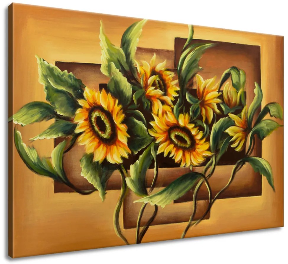 Gario Ručne maľovaný obraz Kompozícia Slnečnice Rozmery: 120 x 80 cm