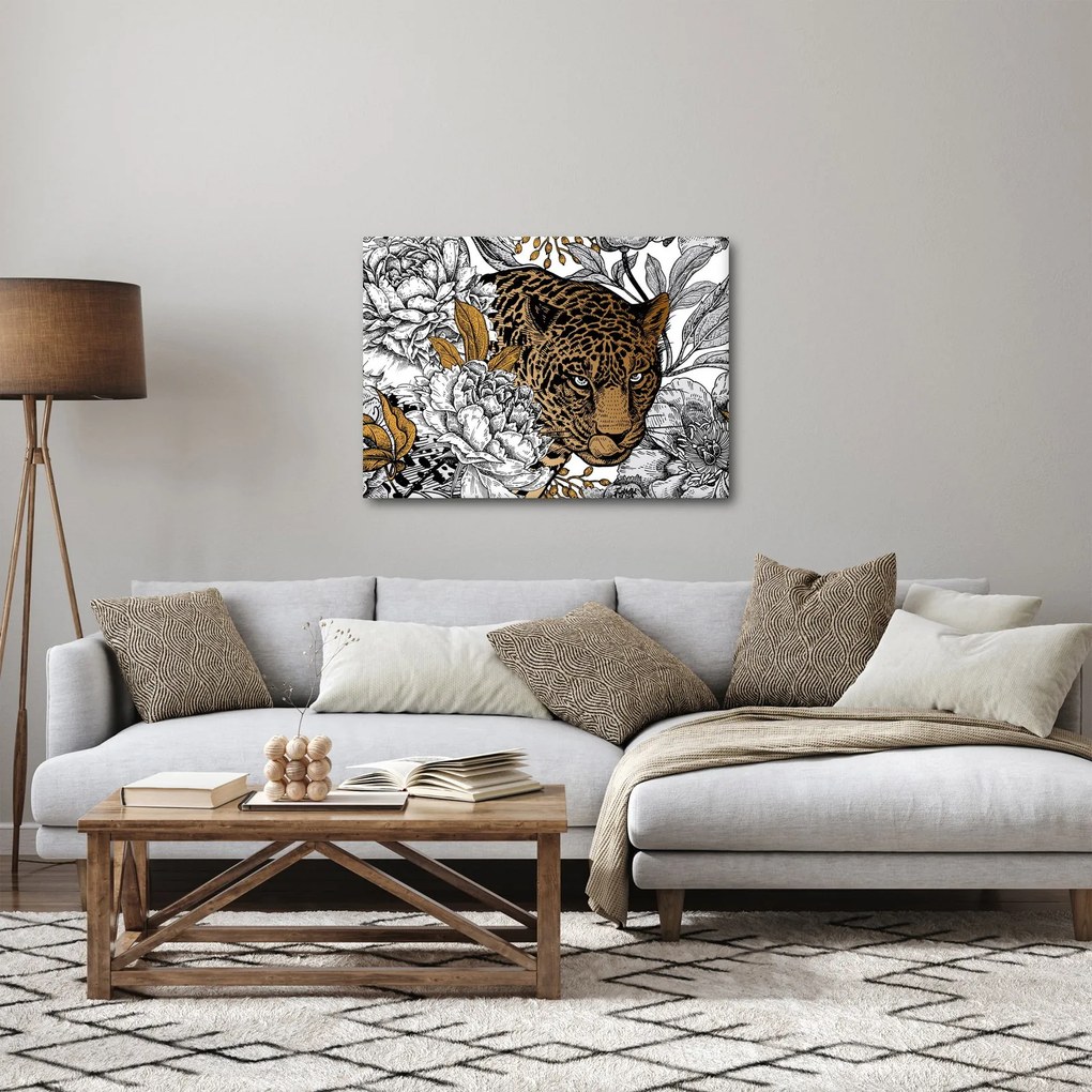 Obraz - Leopard medzi kvetmi (70x50 cm)