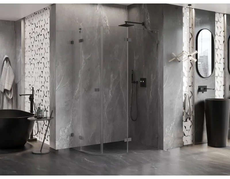 Mexen Lunar, pravý polkruhový sprchový kút 100 x 80 cm, 8mm číre sklo, grafitový profil, 833-100P-080L-95-00