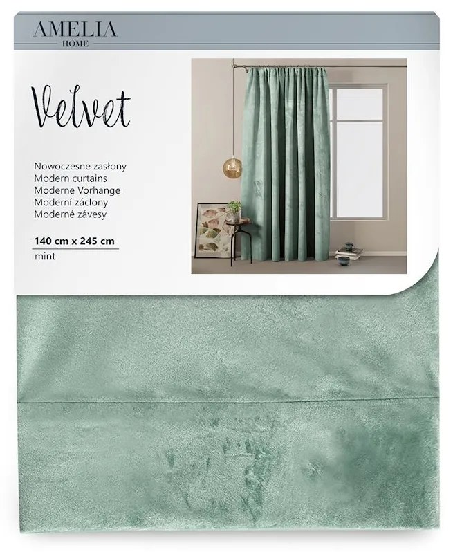 Závěs Amelia Home Velvet s řasící páskou mátově zelený