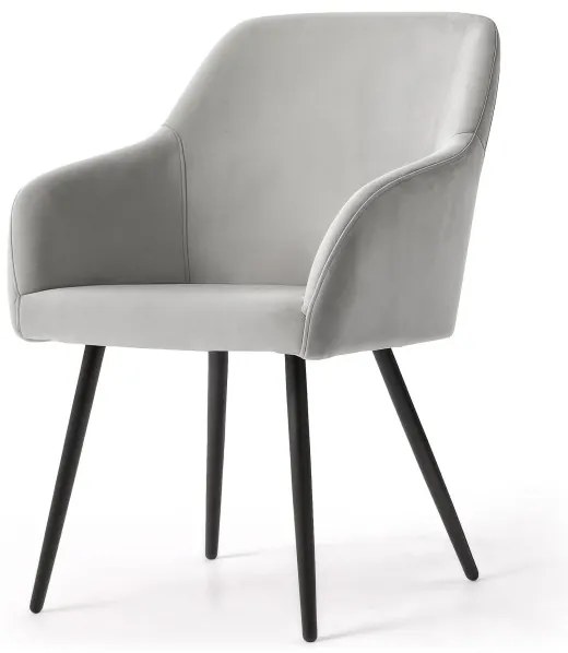 Sada dvoch jedálenských stoličiek ESTELLE zamatové, sivé / čierne nohy (2 ks)
