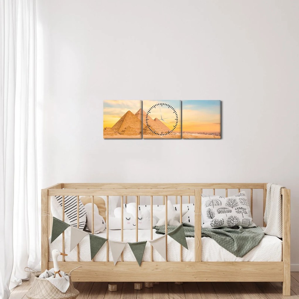 Obraz egyptských pyramíd (s hodinami) (90x30 cm)