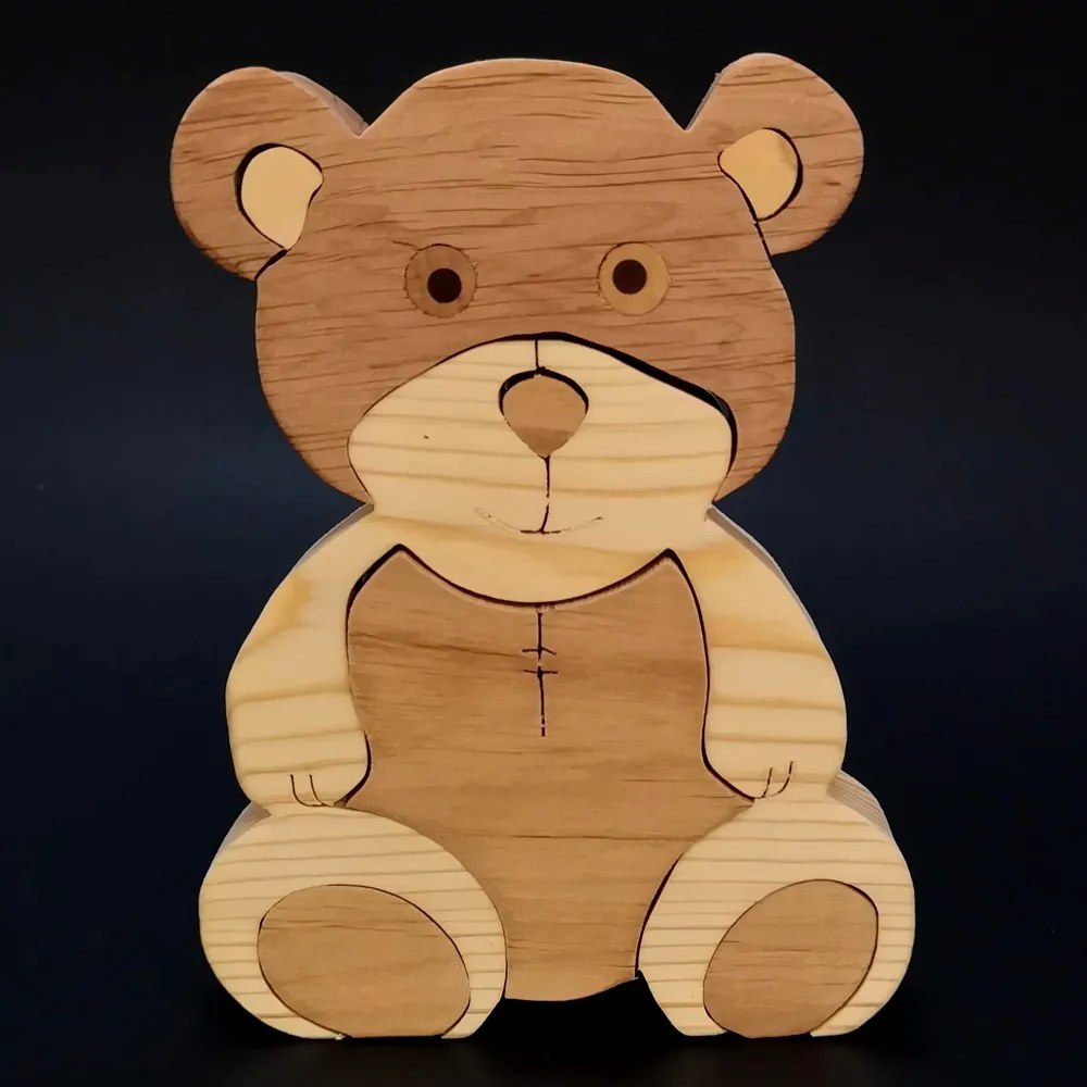 AMADEA Drevené puzzle medveď, masívne drevo dvoch druhov drevín, 15 cm
