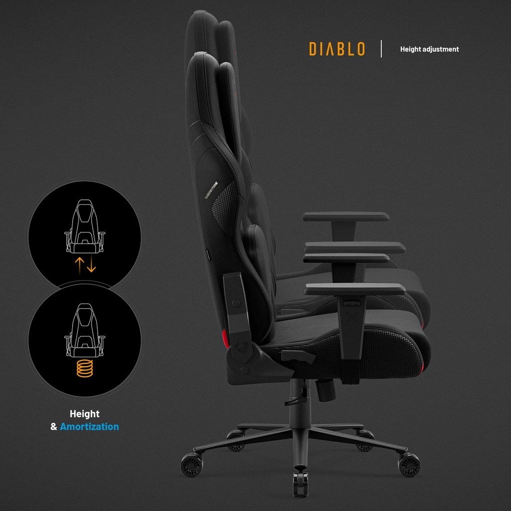 Herné kreslo, štandardná veľkosť, čierne: Diablo X-One Prime Burned Black