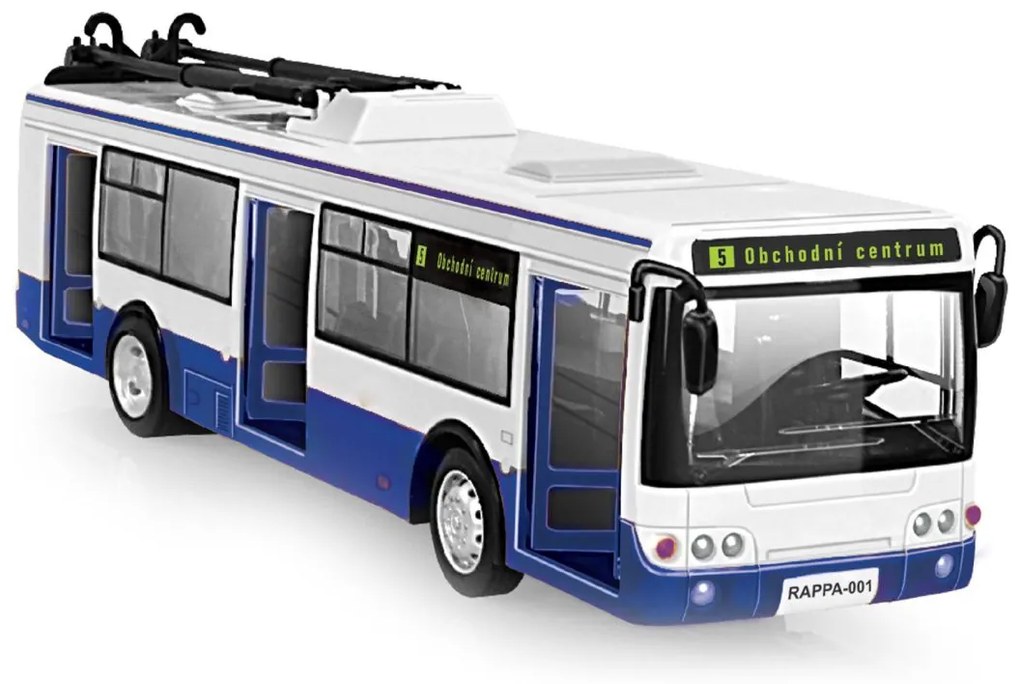 RAPPA Trolejbus ktorý hlási zastávky česky - 28 cm - modrý