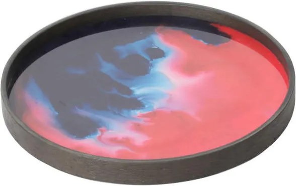 Ethnicraft Podnos Glass Valet Tray Round L, midnight raspberry organic