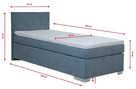 Čalúnená posteľ IDA s matracom, 90x200 cm, modrá