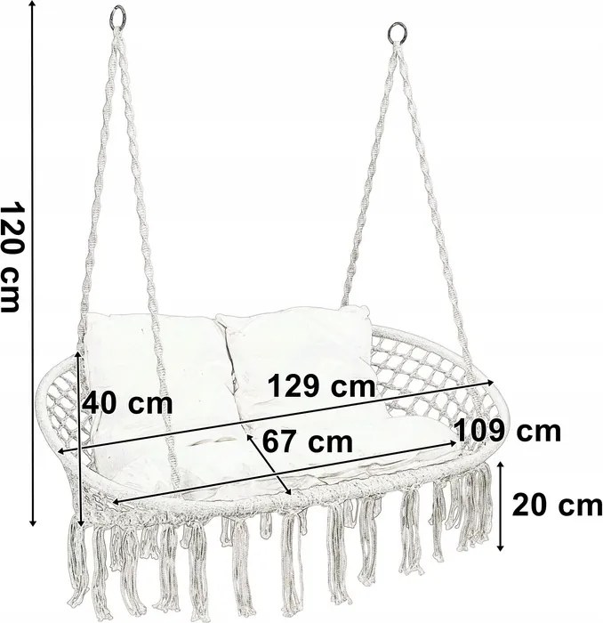 Závesné hojdacie kreslo pre dvoch LAGOS - krémové