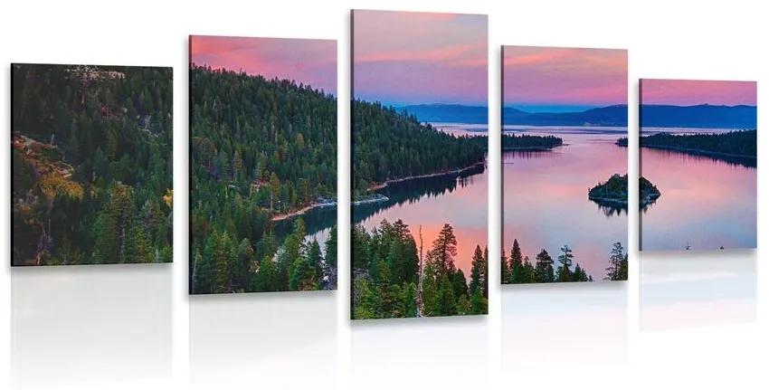 5-dielny obraz jazero pri západe slnka - 100x50