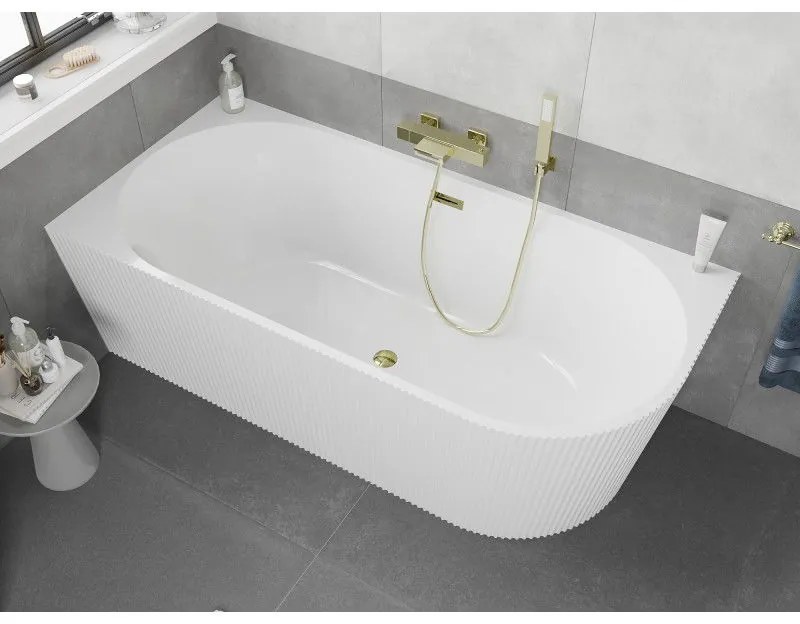 Mexen Silo, rohová voľne stojaca ryhovaná vaňa, ľavá, 170 x 80 cm, biela lesklá, zlatý lesklý prepad, 52891708000L-50