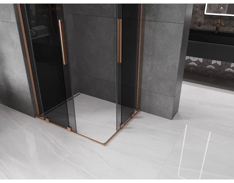 Mexen Velar L Duo, sprchový kút s posuvnými dverami 90 x 80 cm, 8mm šedé sklo, medená matná, 871-090-080-02-43-65