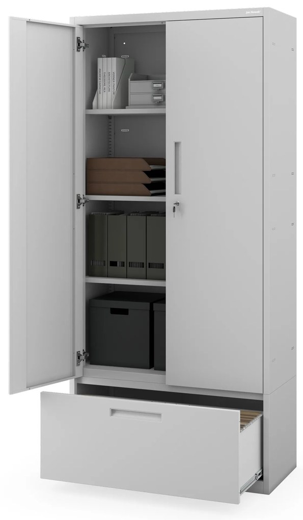 Kovová skriňa MEGAN – sivá, zásuvka na dokumenty, 195 cm