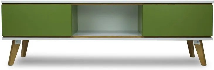 TV komoda v dekore dreva so zelenými detailmi SKANDICA Jorgen