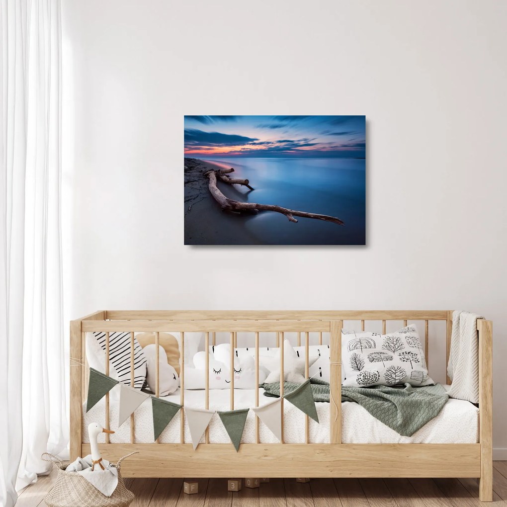 Sklenený obraz pláže pri západe slnka (70x50 cm)