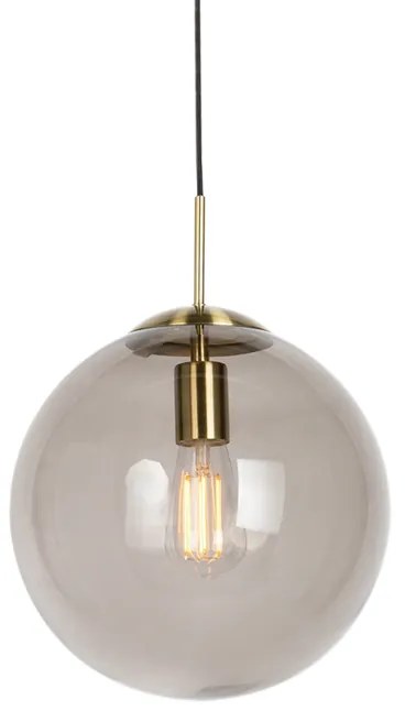 Moderné závesné svietidlo mosadz s dymovým sklom 30 cm - Ball