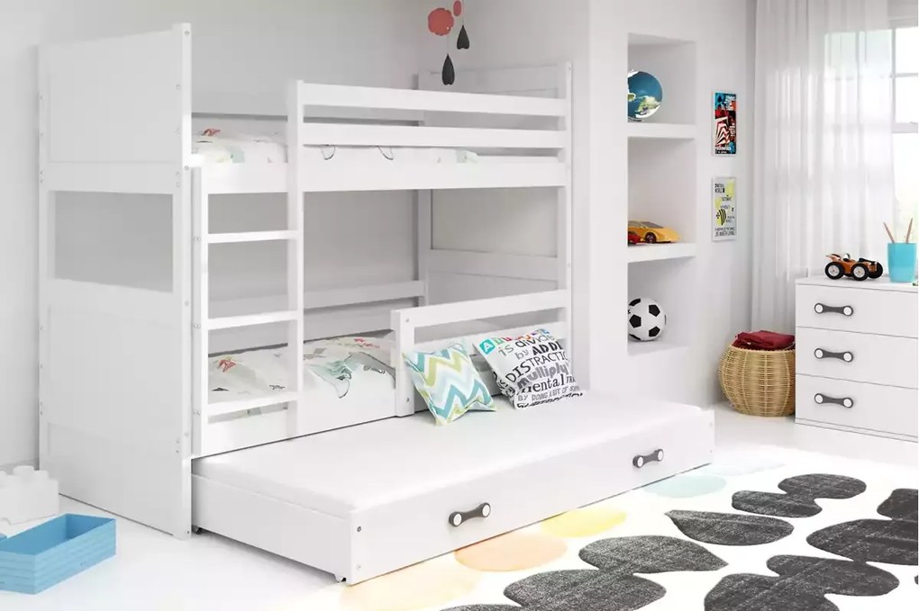 3-lôžková poschodová posteľ RICO so zásuvkou, biela