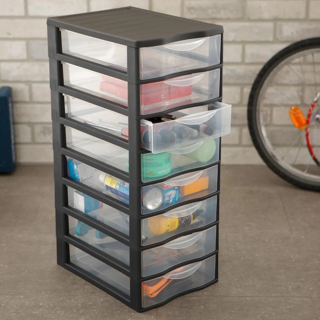 Úložný box s 8 zásuvkami, antracit, OFFICEMIX A4 8A