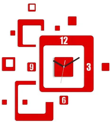 3D nalepovacie hodiny Trio Quadrat červené