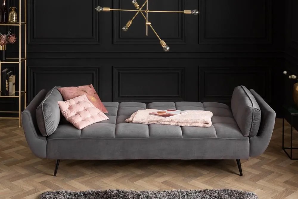 Invicta Interior -  Retro rozkladacia pohovka BOUTIQUE 215 cm  šedá, zamat, 3-miestna