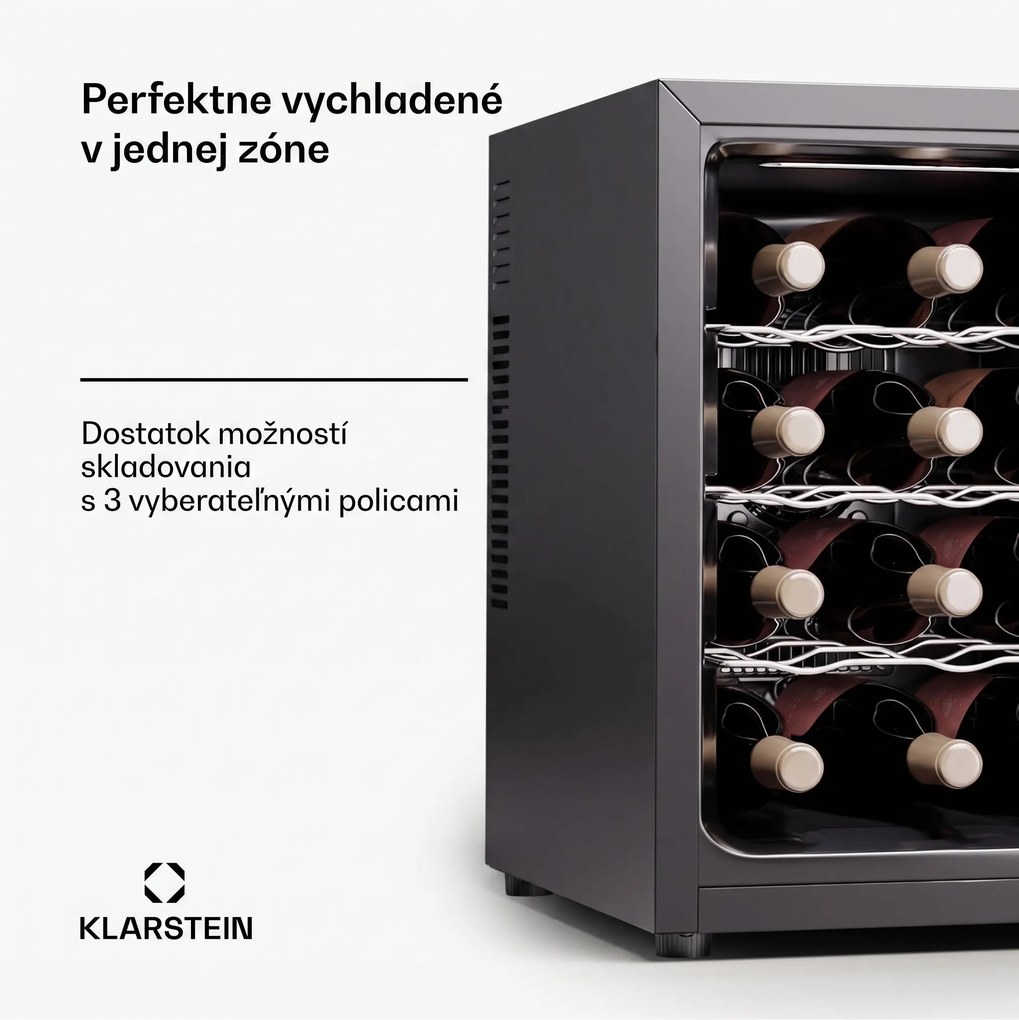 Klarstein Silent Vino 12 Uno, chladnička na víno, 31 l / 12 fliaš, 5-18 °C, dotykové