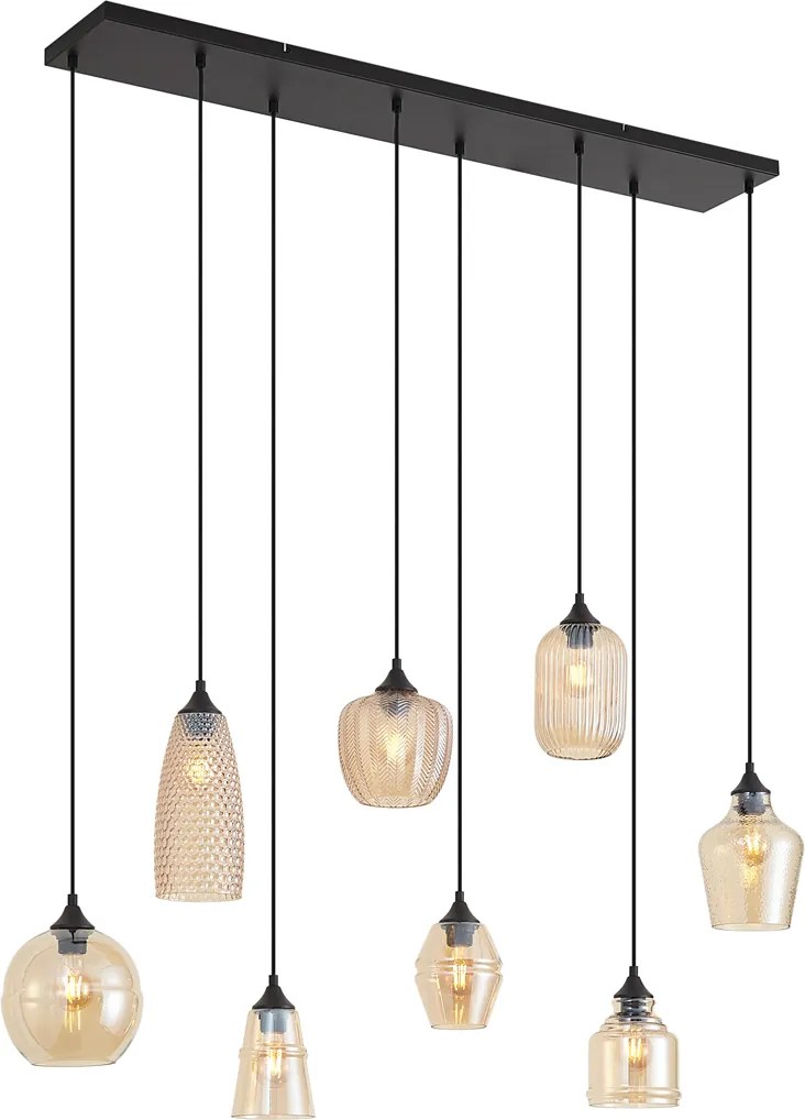 Art Deco závesná lampa čierna s jantárovým sklom 8-Lights - Hanne