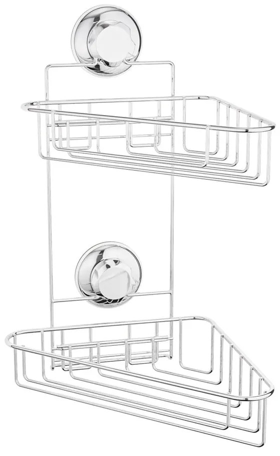 Rohová samodržiaca kovová kúpeľňová polička v striebornej farbe Bestlock Bath – Compactor