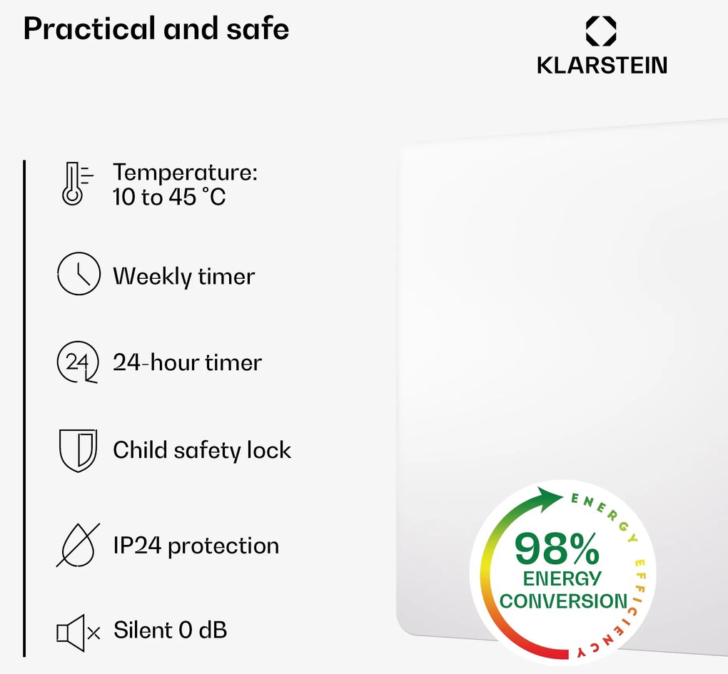 Klarstein Wonderbeam 450 Hybride Infračervený ohrievač 60 x 60 cm 450 W Týždenný časovač Diaľkové ovládanie