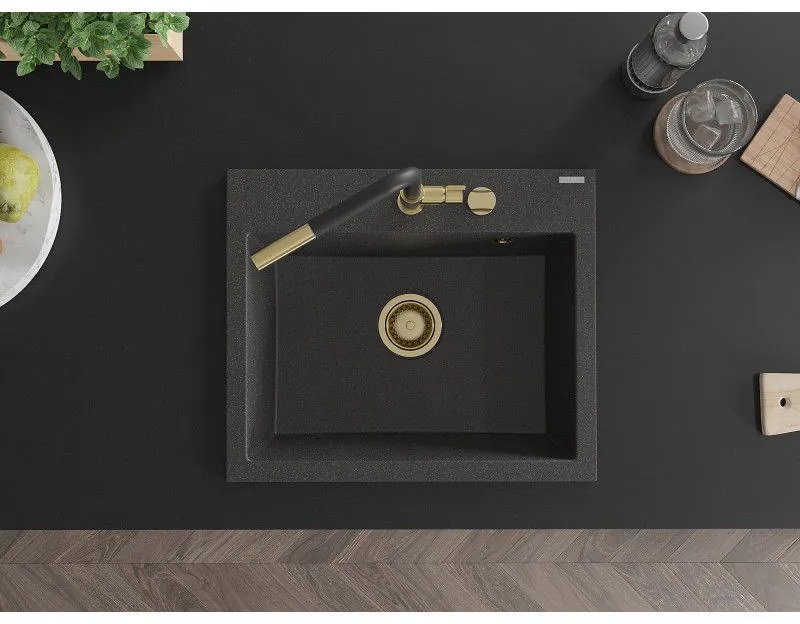 Mexen Oscar, 1-komorový granitový drez 580x490x205 mm, čierna škvrnitá, 6519581000-76-G