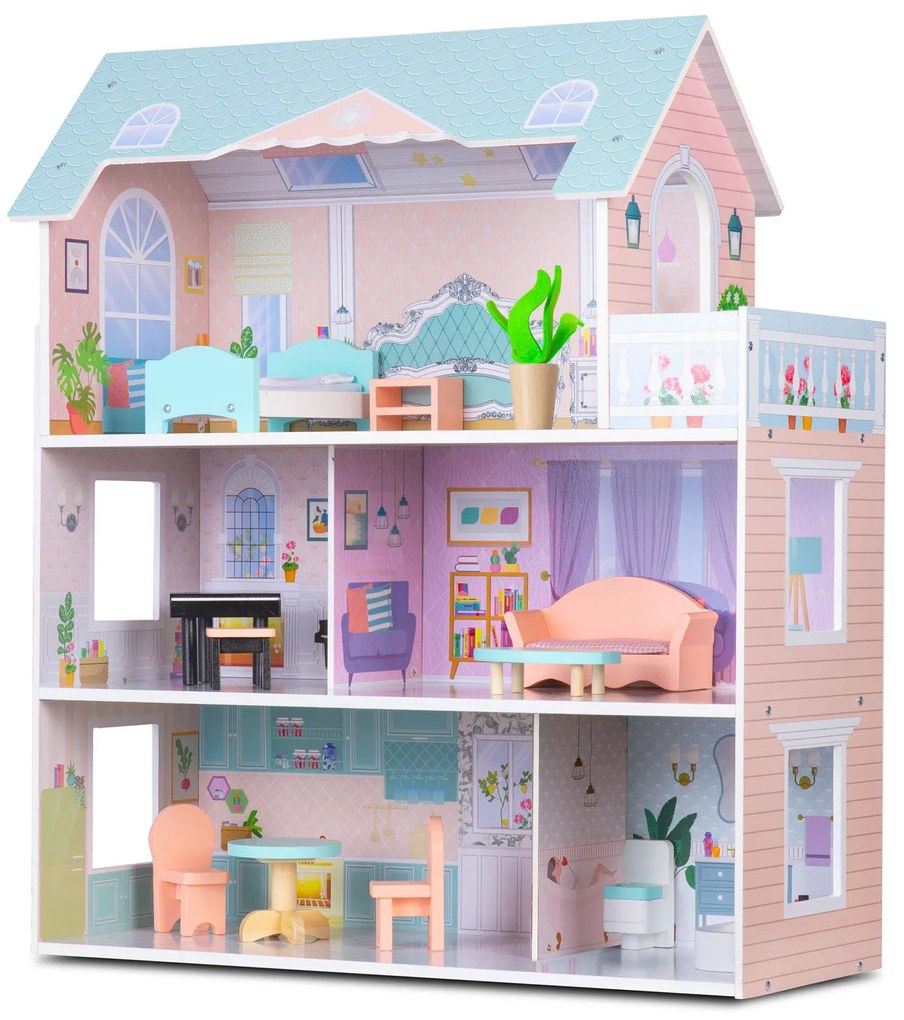 Veľký drevený domček pre bábiky 3-poschodový Ricokids RK-878 787800
