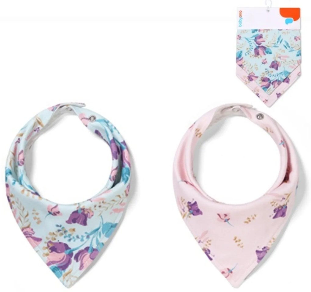 Detský podbradník/šatka 2D sada BabyOno Floral, lila/mätová