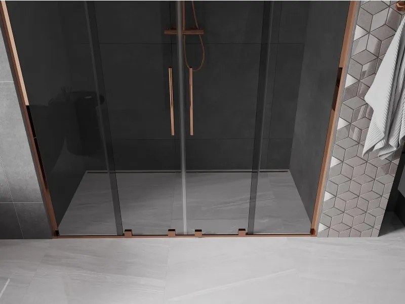 Mexen Velar L Duo, posuvné sprchové dvere do otvoru 180 cm, 8mm šedé sklo, ružové zlato, 871-180-003-42-60