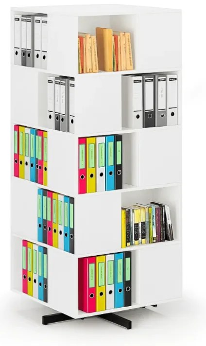 Otočný regál, 800×800×1932 mm, 4x 5 oddielov, biela