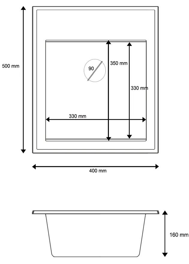 Sink Quality Ferrum New 4050, 1-komorový granitový drez 400x500x185 mm + zlatý sifón, šedá, SKQ-FER.4050.G.XG
