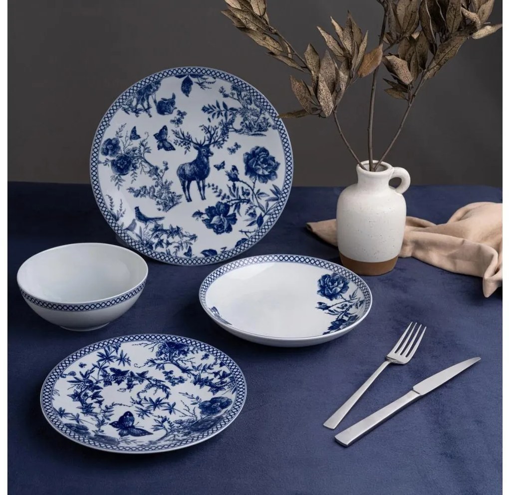 Porcelánová jedálenská súprava 24 ks biela/modrá