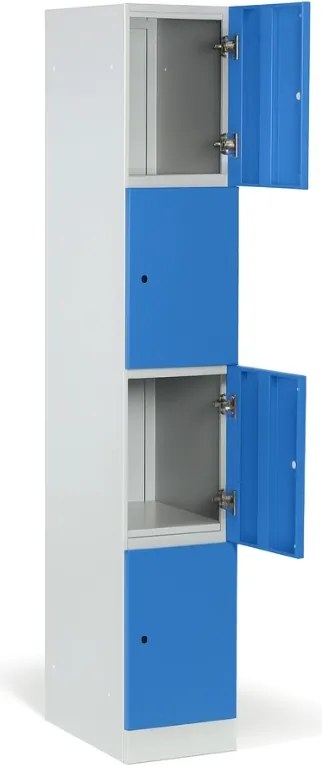 Šatníková skrinka S1 s úložnými boxmi, 4 boxy, 1850 x 300 x 500 mm, cylindrický zámok, béžové dvere