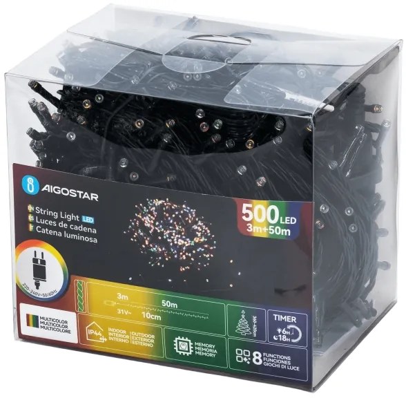 Aigostar - LED RGBY Vonkajší vianočný reťaz 500xLED/3,6W/230V 50m IP44
