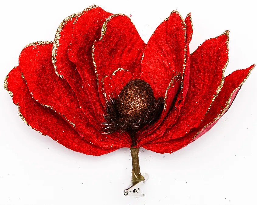 DECOLED Umelý kvet so svorkou, červený, 20 cm