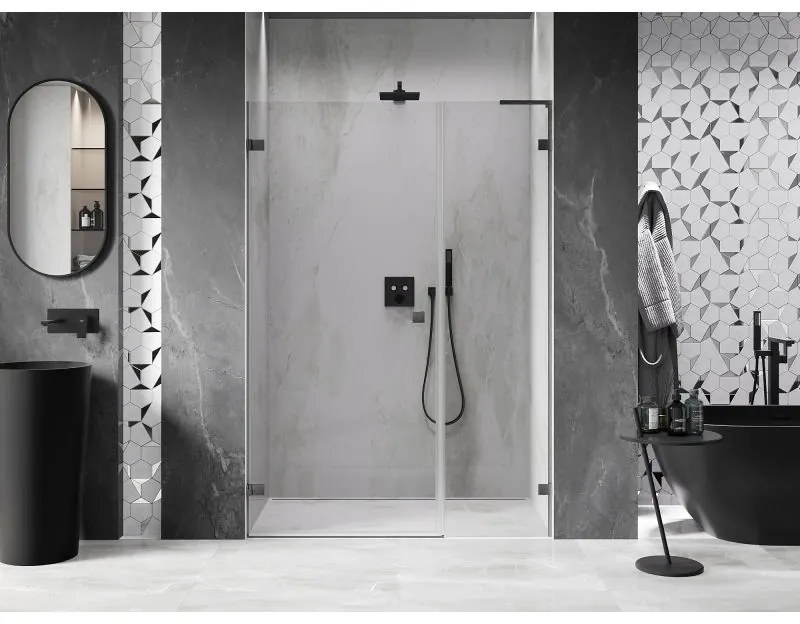 Mexen Lunar-B, L Otočné ľavé sprchové dvere 125 cm, 8mm číre sklo, brúsený grafit profil, 832SL-125-050-66-00-L