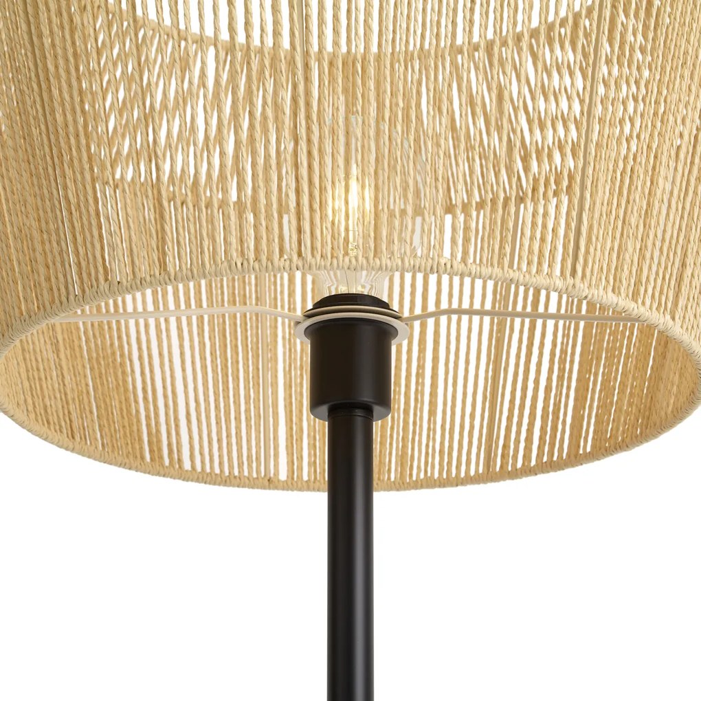 Stojaca lampa čierna s béžovým tienidlom z papierového lana 50/50/30 - Simplo