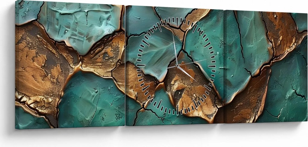 Obraz - Zeleno-zlatá maľba (s hodinami) (90x30 cm)