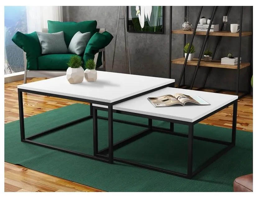 SADA 2x Konferenčný stolík DUAL biela/čierna